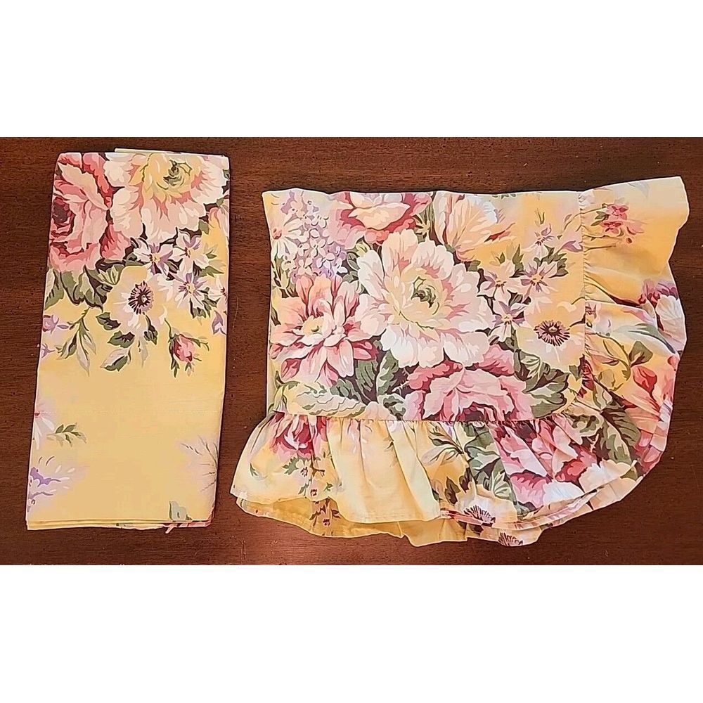 Vintage RALPH LAUREN Sophie Brooke STD Pillow Case & Sham Yellow Floral‎ RUFFLED